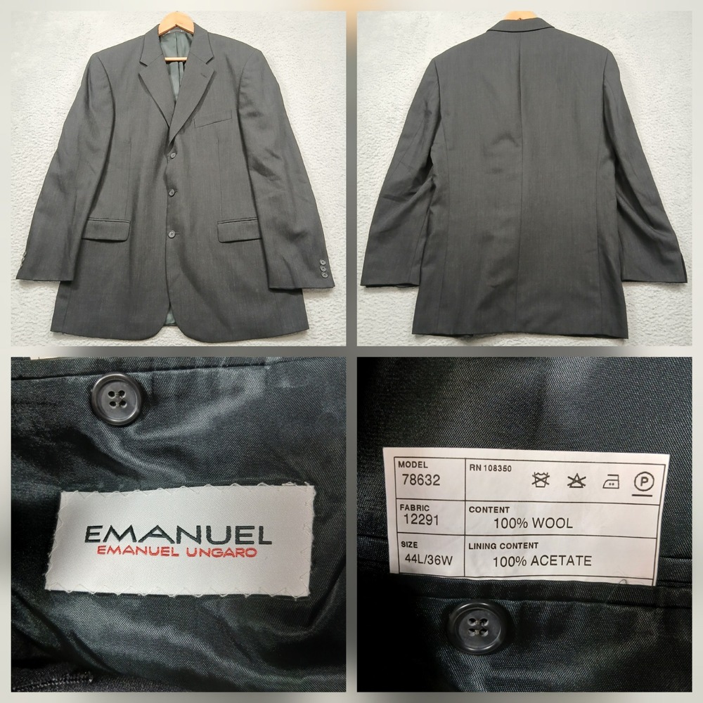 Emanuel Ungaro Wool‎ Blazer Mens 44L Gray 100% Wool Sport Coat